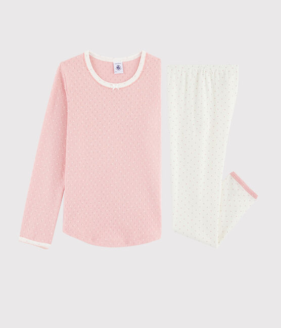 Pijama rosa con lunares de niña de punto calado blanco MARSHMALLOW/rosa CHARME