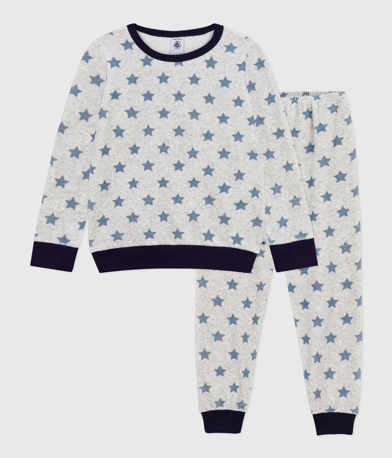 Pijama infantil de terciopelo con estampado de estrellas gris/azul