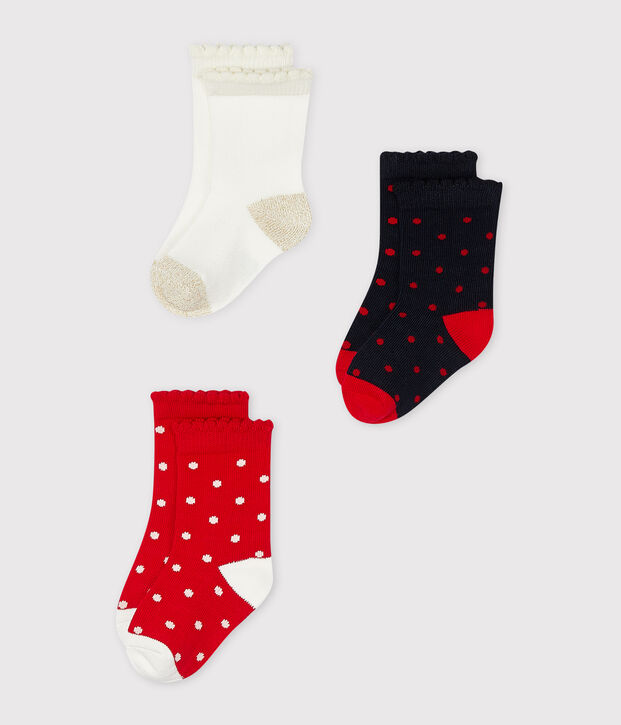 Lote de 3 pares de calcetines para beb&eacute; ni&ntilde;a multicolor