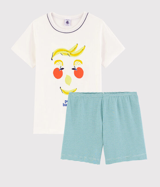 Pijama corto con estampado de frutas de algodón de niño blanco MARSHMALLOW/blanco MULTICO
