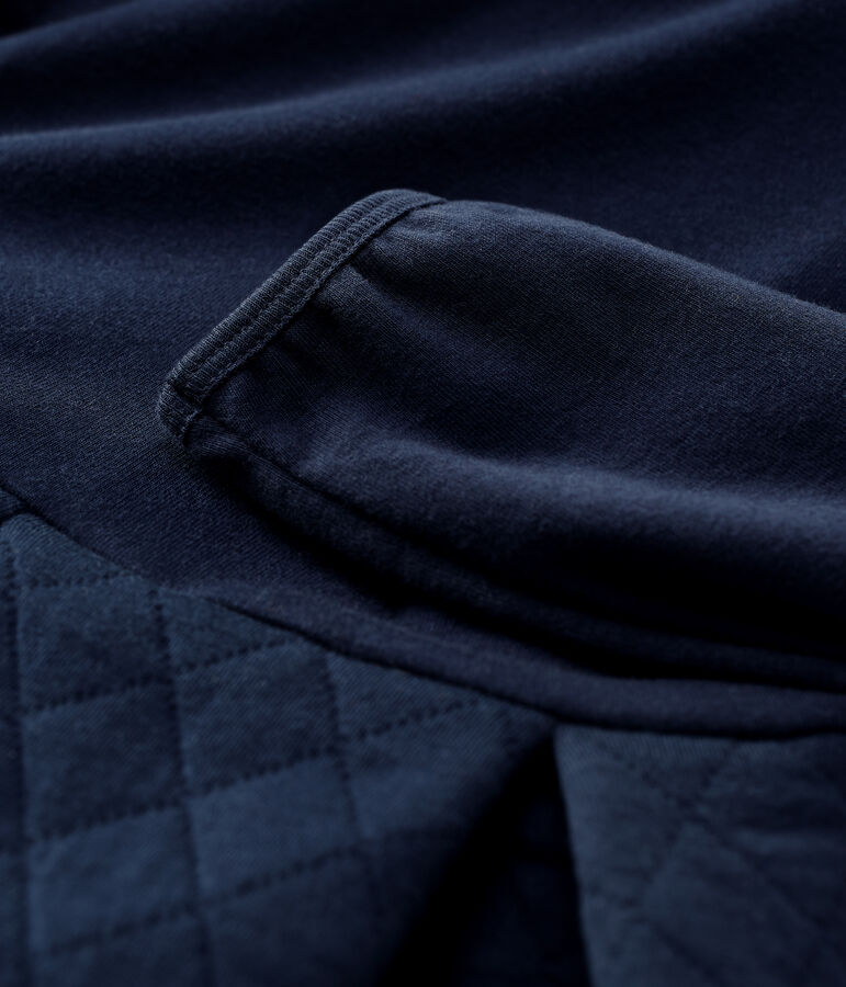 Vestido de manga larga de algod&oacute;n y tejido t&uacute;bico de ni&ntilde;a azul