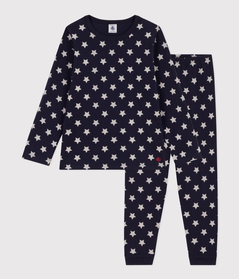 Pijama de t&uacute;bico con estrellas para ni&ntilde;o/ni&ntilde;a azul SMOKING/blanco MARSHMALLOW