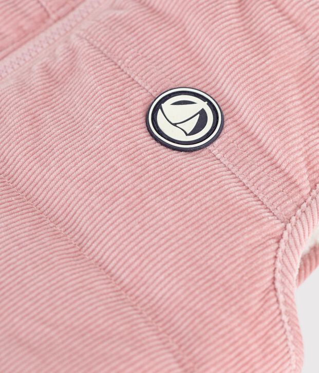 Plum&iacute;fero sin mangas de terciopelo y borreguito reversible para beb&eacute; rosa/crudo