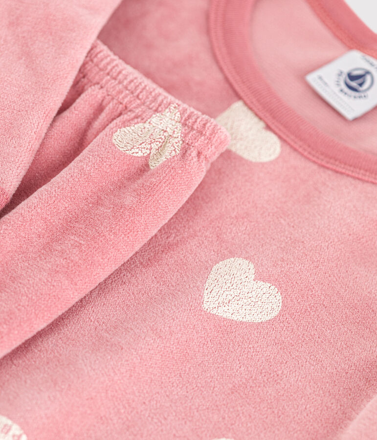 Pijama infantil de terciopelo con estampado de corazones rosa/blanco