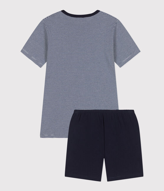 Pijama infantil corto de algodón a rayas azul MEDIEVAL/blanco MULTICO