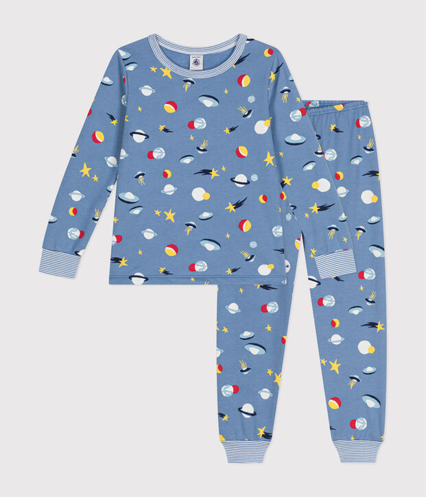 Pijama infantil de felpa cepillada con estampado espacial azul/multicolor