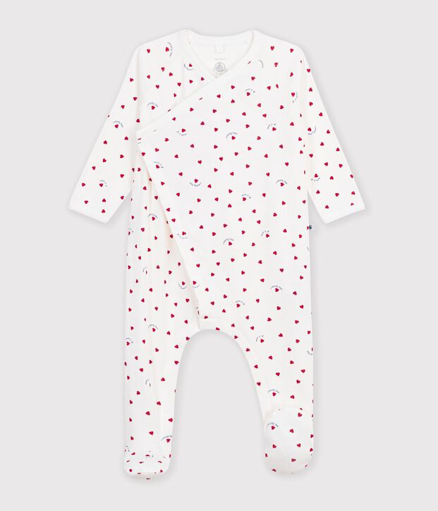 Pijama de algod&oacute;n con estampado de corazoncitos para beb&eacute; blanco/multicolor