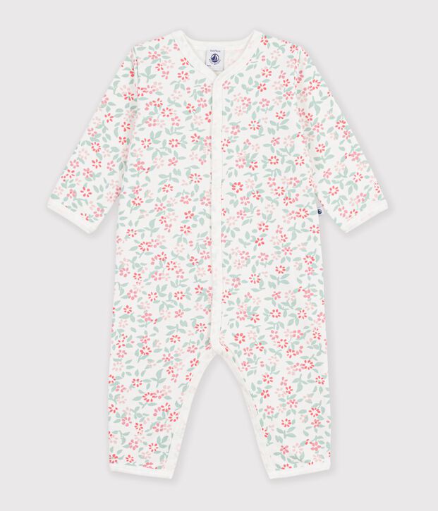 Pijama sin pies de mulet&oacute;n con estampado de flores para beb&eacute; blanco/multicolor