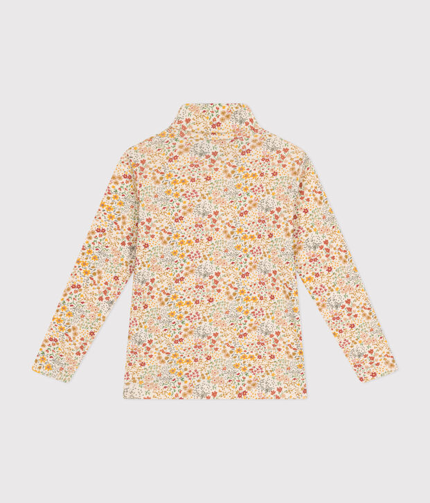 Camiseta de cuello alto de algod&oacute;n para ni&ntilde;a crudo/marron/multicolor