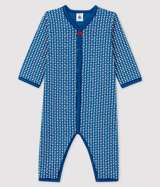Pelele sin pies de punto tubular azul para bebé niña azul MAJOR/blanco ECUME