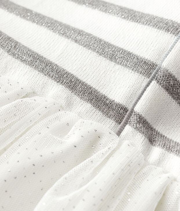 Vestido de manga larga para ni&ntilde;a blanco/gris