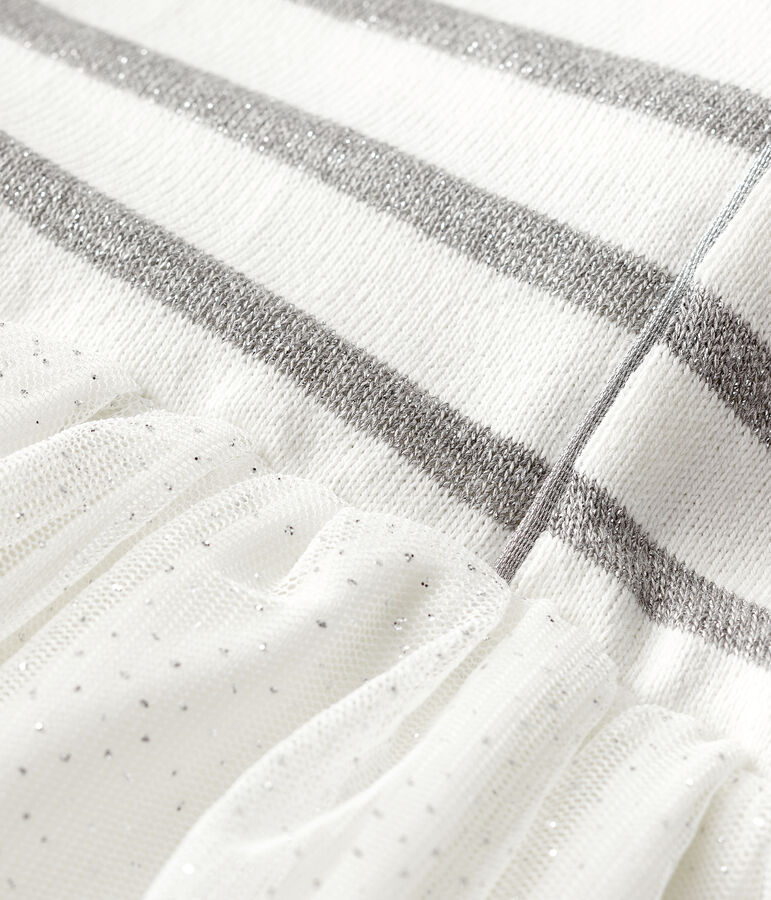 Vestido de manga larga para ni&ntilde;a blanco/gris