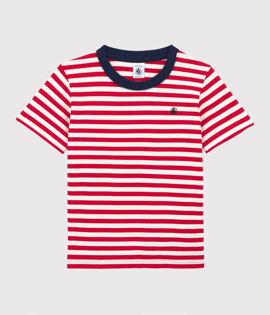 Camiseta de algodón de manga corta para niño rojo PEPS/blanco MARSHMALLOW