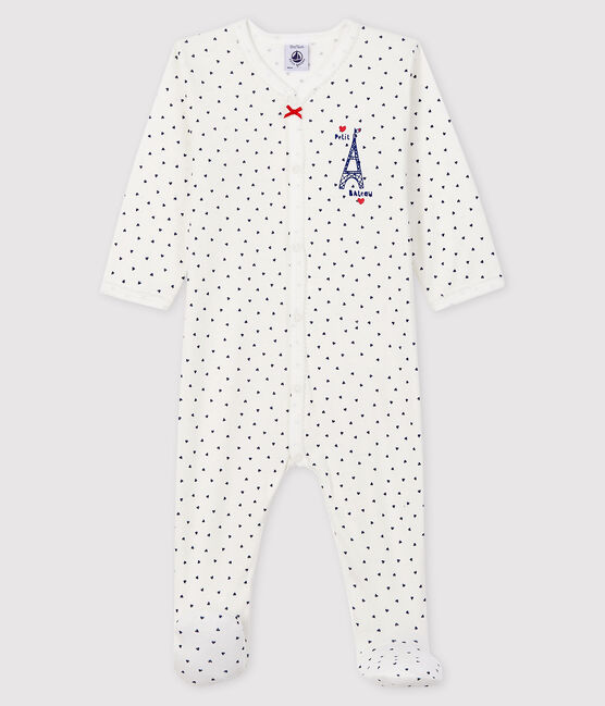 Pijama enterizo de París de algodón de bebé niña blanco MARSHMALLOW/azul MEDIEVAL