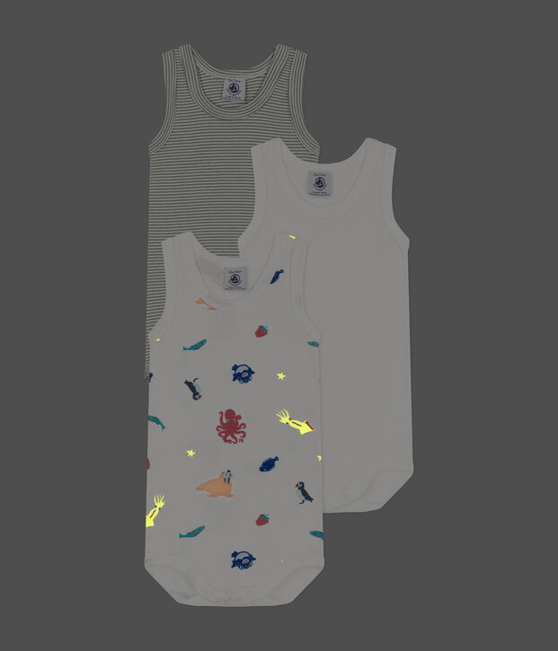 Juego de 3 bodis de tirantes de algod&oacute;n con animales marinos multicolor