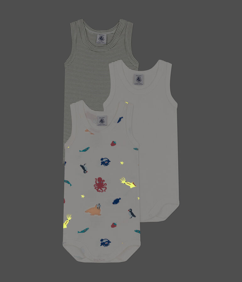 Juego de 3 bodis de tirantes de algod&oacute;n con animales marinos multicolor