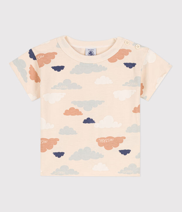 Camiseta estampada de manga corta de punto para beb&eacute; crudo/multicolor