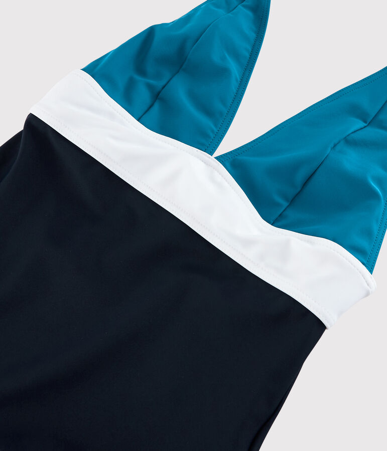 Traje de ba&ntilde;o de 1 pieza reciclado de mujer azul/multicolor