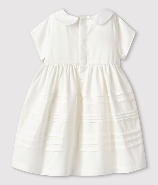 Vestido de ceremonia de satén de bebé niña. blanco MARSHMALLOW