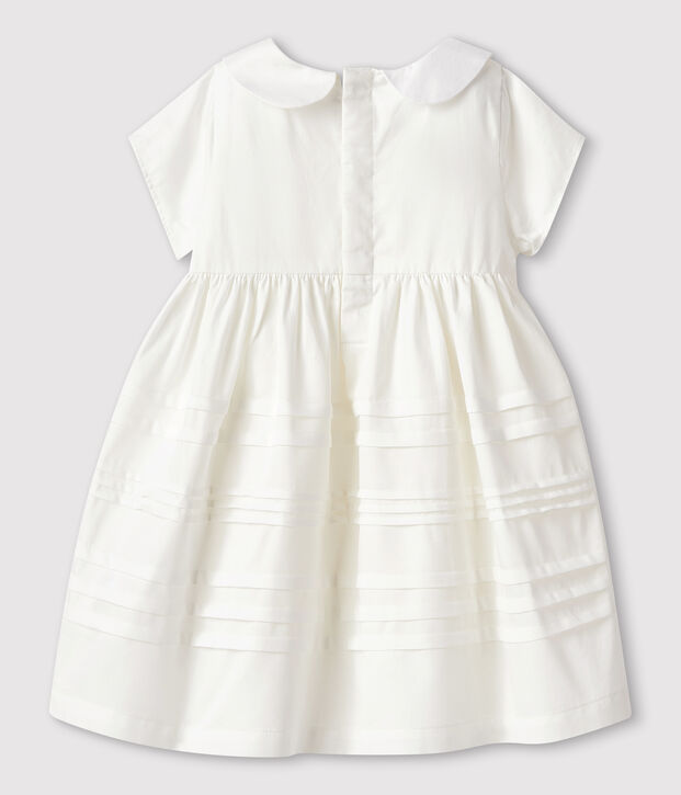 Vestido de ceremonia de sat&eacute;n de beb&eacute; ni&ntilde;a. blanco