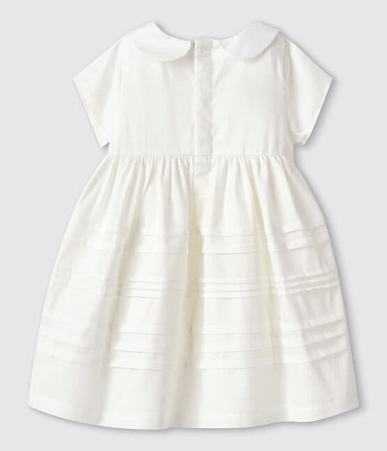 Vestido de ceremonia de satén de bebé niña. blanco MARSHMALLOW