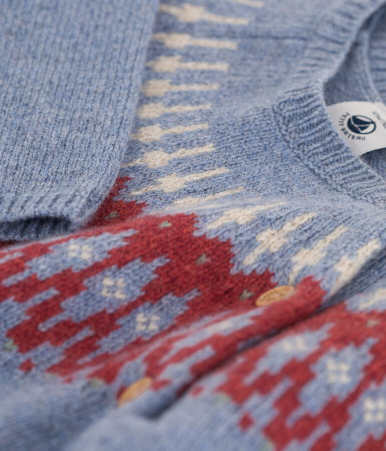 Mono largo de Jacquard de beb&eacute; de punto de lana y algod&oacute;n azul/multicolor