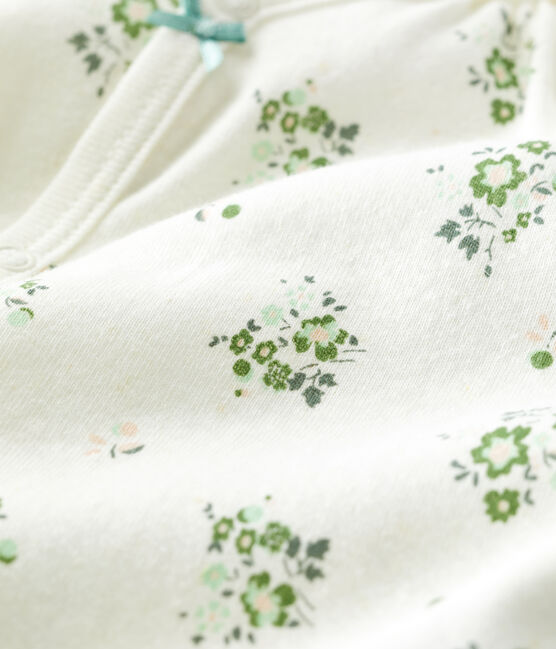 Pelele corto de lino y algodón con estampado vegetal para bebé blanco MARSHMALLOW/blanco MULTICO