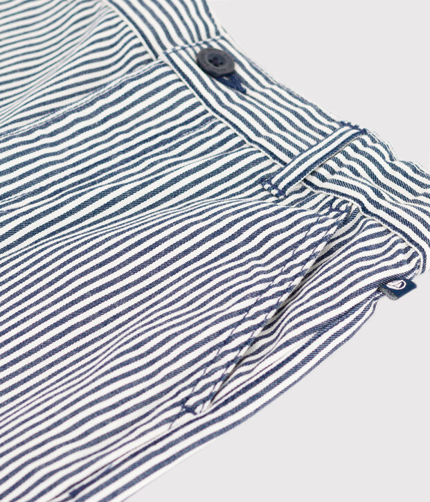 Bermudas de tela de algod&oacute;n a rayas para ni&ntilde;o azul/blanco