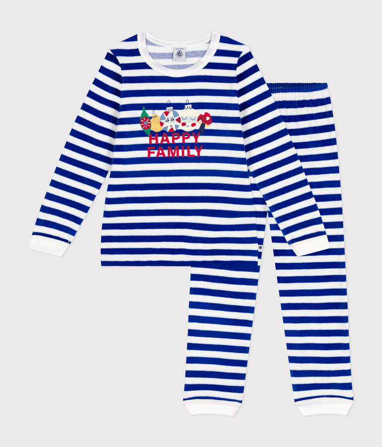 Pijama infantil de terciopelo a rayas azul CALVIN/ MARSHMALLOW