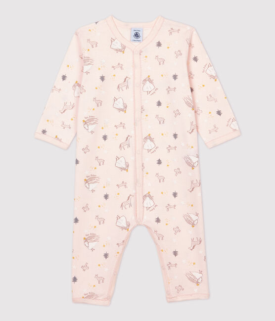 Pelele de bebé con estampado de princesa de algodón rosa FLEUR/blanco MULTICO
