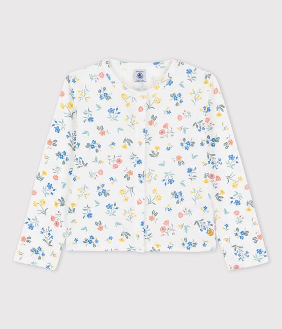 Cárdigan estampado de algodón de niña blanco MARSHMALLOW/blanco MULTICO