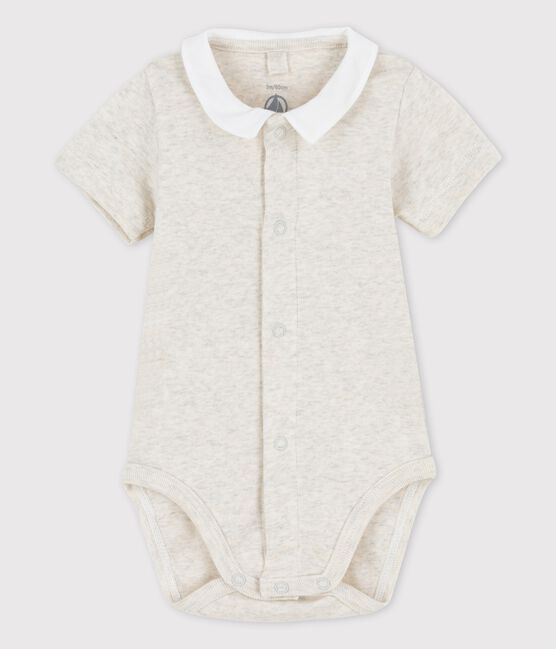 Bodi con cuello y manga corta de algodón ecológico para bebé beige MONTELIMAR CHINE