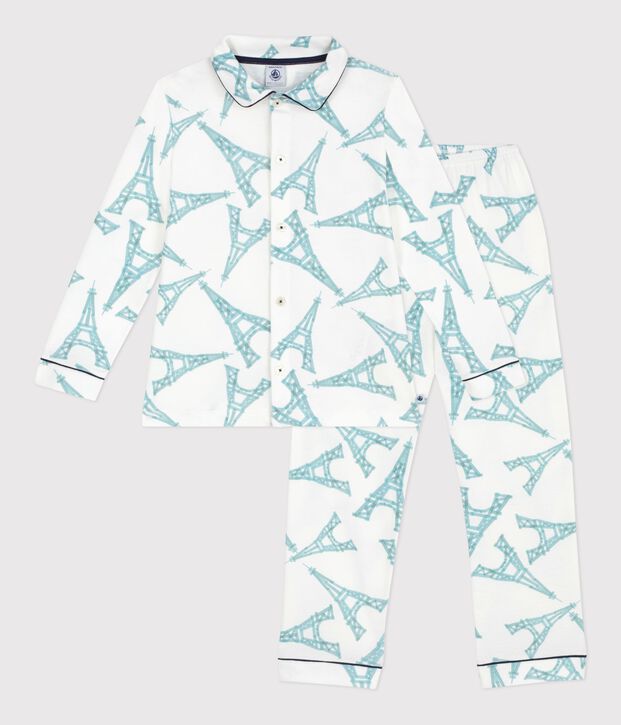 Pijama infantil abotonado de algod&oacute;n estampado blanco/multicolor