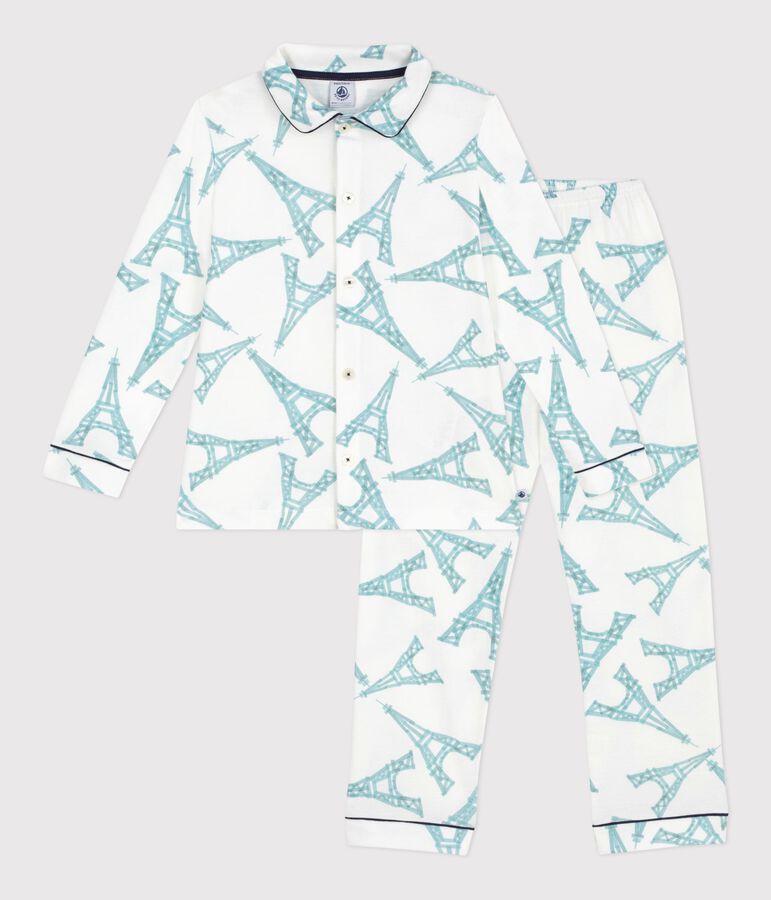 Pijama infantil abotonado de algod&oacute;n estampado blanco/multicolor