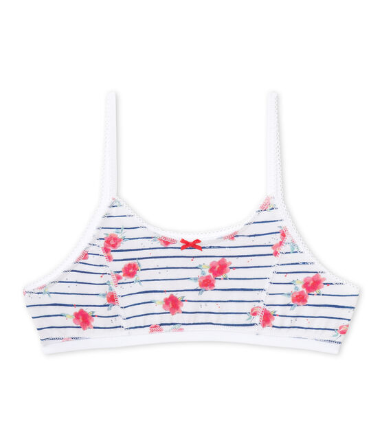 Top estampado en jersey elástico para niña blanco ECUME/azul MAJOR/ MULTICO