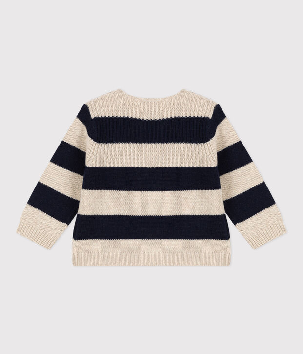 Jersey de punto tricotado de lana y algod&oacute;n para beb&eacute; crudo/azul