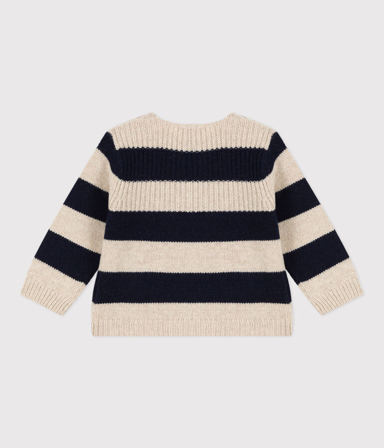 Jersey de punto tricotado de lana y algod&oacute;n para beb&eacute; crudo/azul