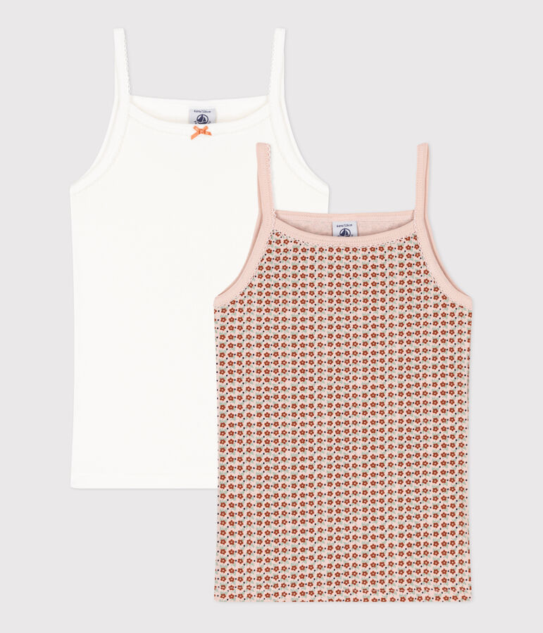 Juego de 2 camisetas de tirantes de algod&oacute;n con flor para ni&ntilde;a variante 1