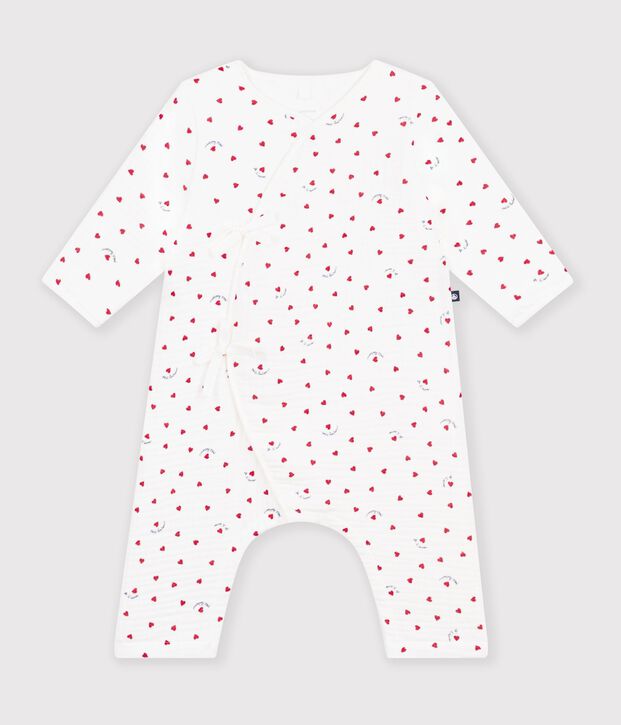 Pelele de beb&eacute; de gasa de algod&oacute;n con un peque&ntilde;o estampado de corazones. blanco/multicolor