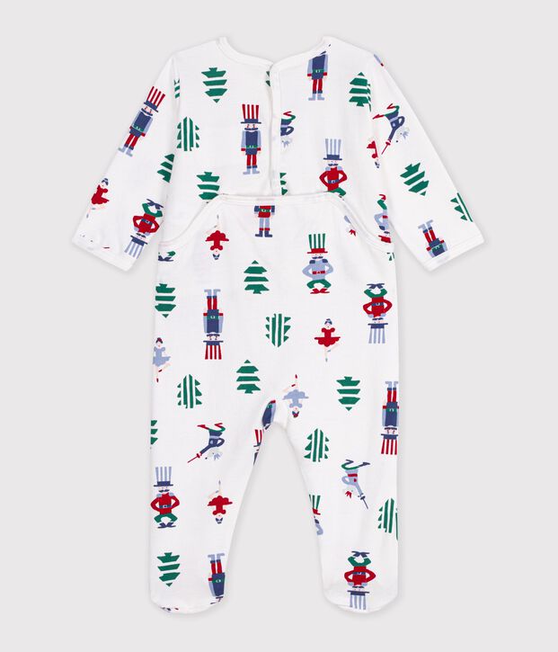 Pijama de mulet&oacute;n para beb&eacute; con abertura trasera y estampado de Navidad blanco/multicolor