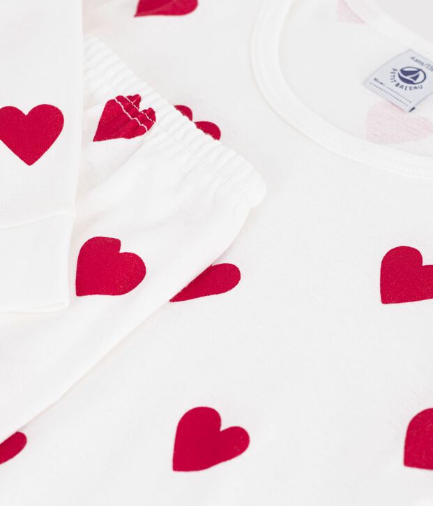 Pijama de algod&oacute;n para ni&ntilde;o con estampado de corazones blanco/rojo