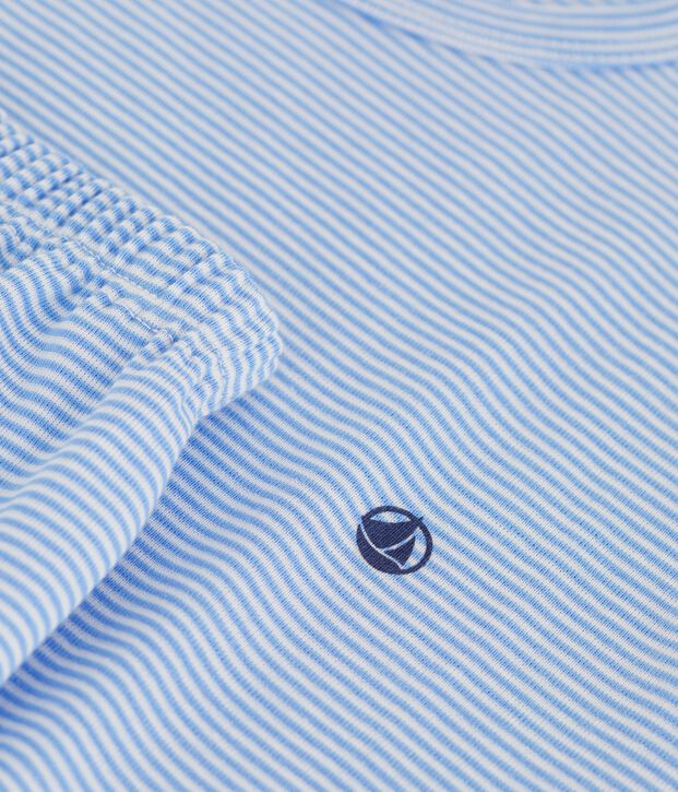 Pijama infantil corto de algod&oacute;n a rayas azul/blanco