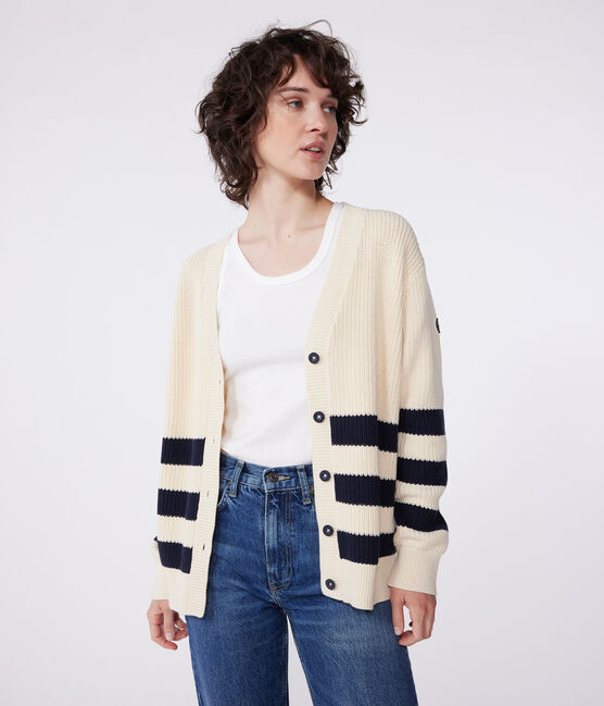 Cárdigan de algodón a rayas para mujer blanco AVALANCHE/azul SMOKING