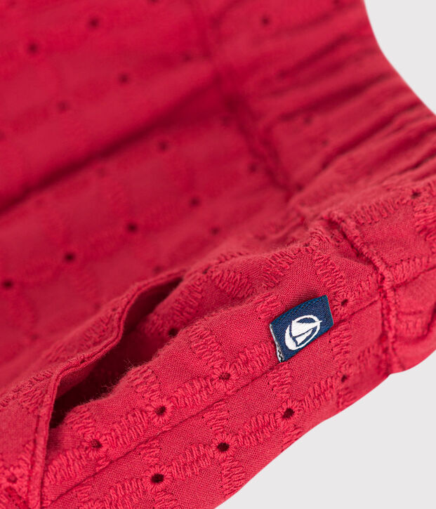 Shorts de popelina con bordado ingl&eacute;s para beb&eacute; rojo
