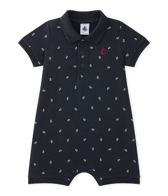 Pelele corto de bebé niño estampado con cuello tipo polo azul SMOKING/blanco FETA