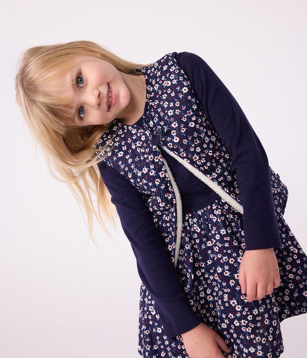 Chaleco infantil estampado de popelina de algod&oacute;n y borreguito azul/multicolor