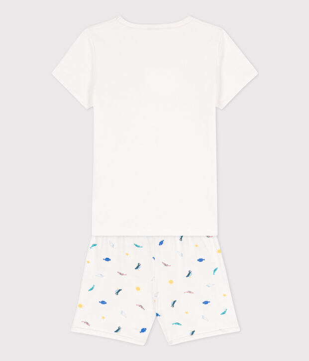 Pijama corto de algod&oacute;n con animales marinos para ni&ntilde;a blanco/multicolor