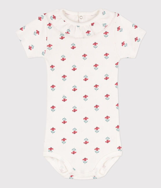 Body de algodón de manga corta con estampado de flores para bebé blanco MARSHMALLOW/blanco MULTICO