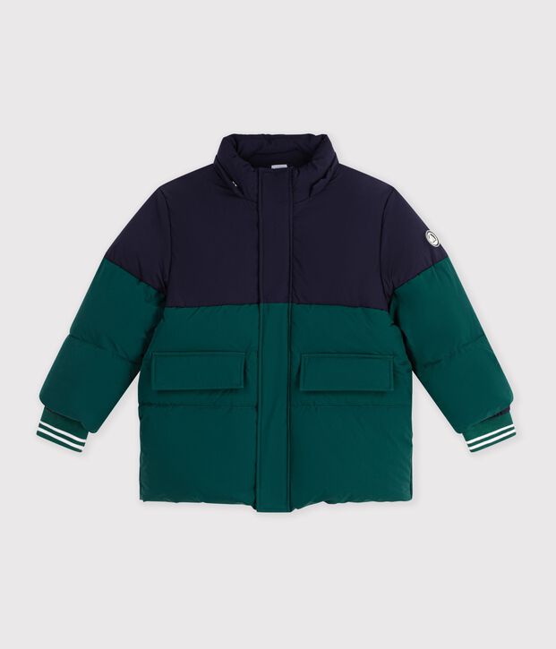Plum&iacute;fero infantil liso colorblock verde/azul