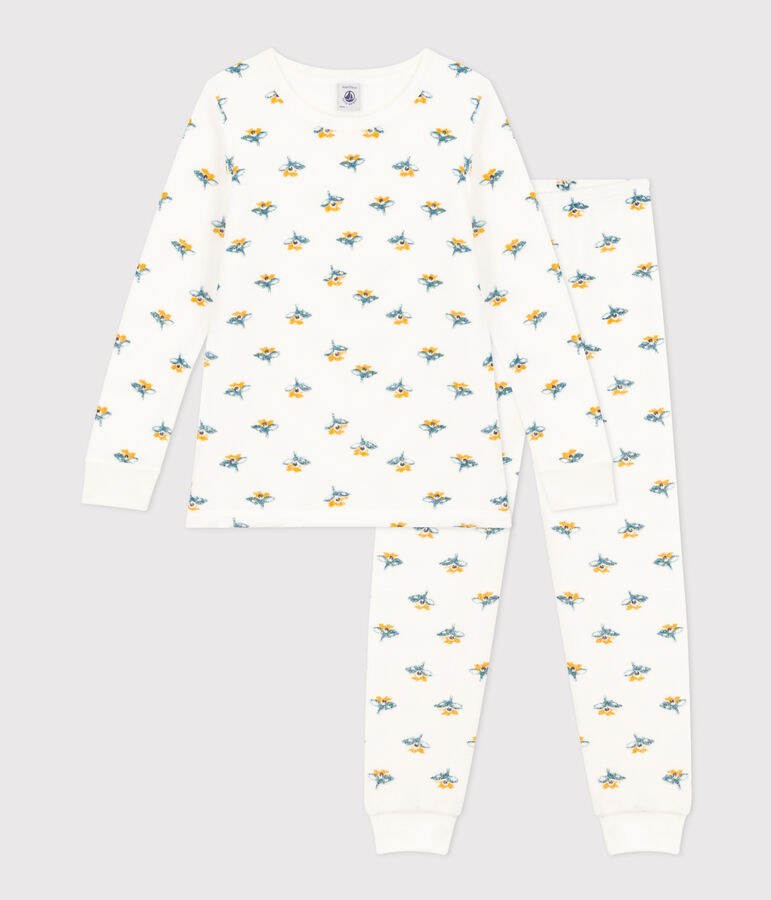 Pijama de rizo cepillado con flor para ni&ntilde;a blanco/multicolor